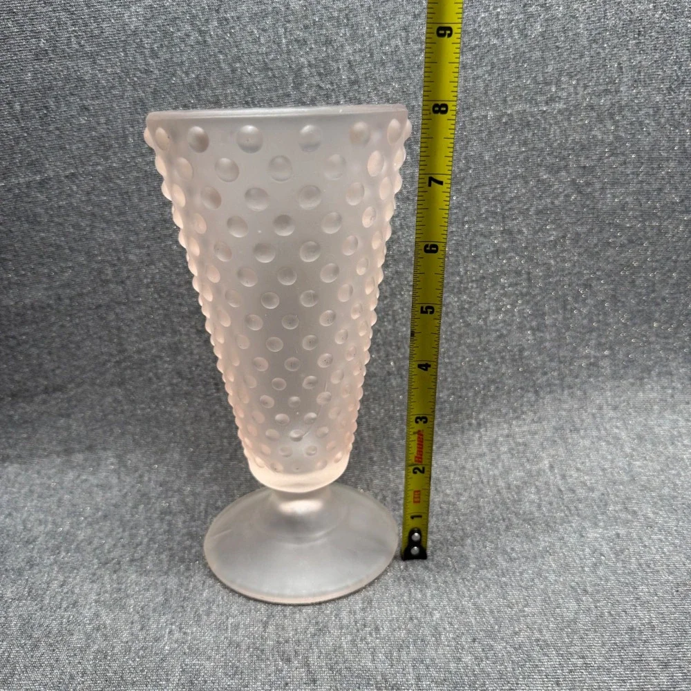 Vintage Frosted Satin Glass Hobnail Vase Footed Bud Vase Art Glass